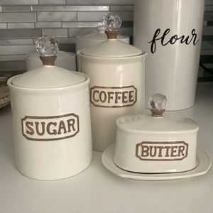 THL sugar & coffee canisters and butter dish